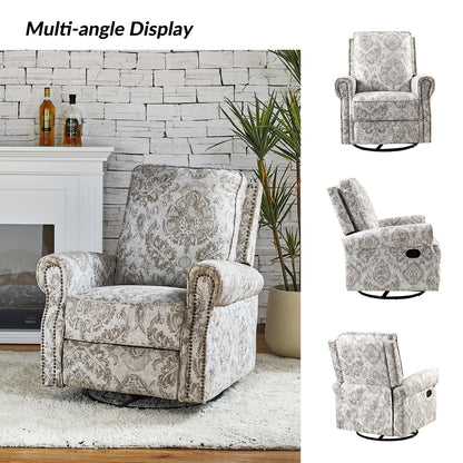 Fauteuil inclinable pivotant à bascule et à imprimé floral Roderich Farmhouse avec accoudoirs roulés par HULALA HOME
