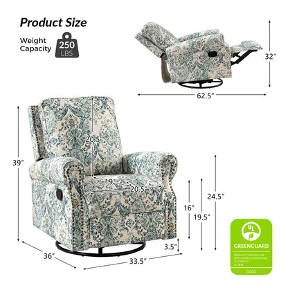 Fauteuil inclinable pivotant à bascule et à imprimé floral Roderich Farmhouse avec accoudoirs roulés, lot de 2 par HULALA HOME
