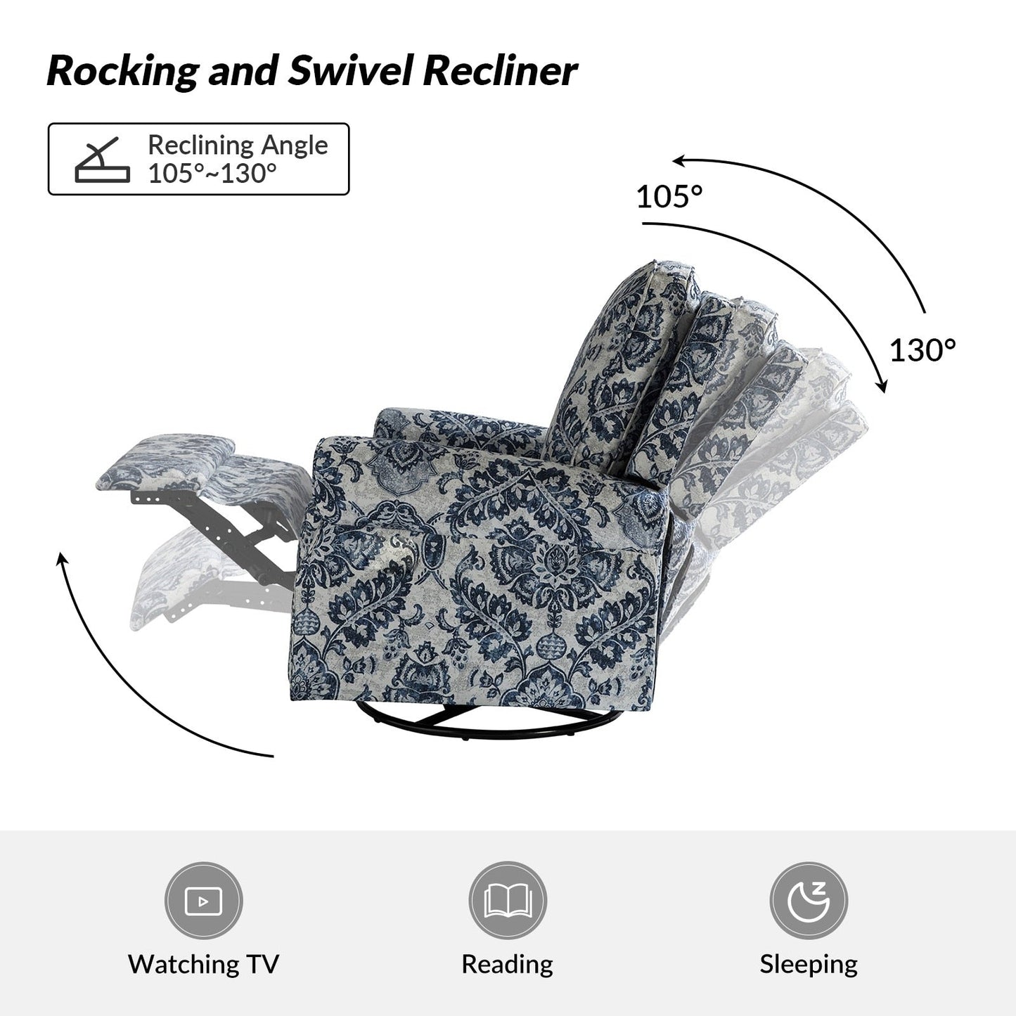 Fauteuil inclinable pivotant à bascule et à imprimé floral Roderich Farmhouse avec accoudoirs roulés, lot de 2 par HULALA HOME