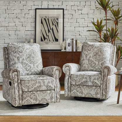 Fauteuil inclinable pivotant à bascule et à imprimé floral Roderich Farmhouse avec accoudoirs roulés, lot de 2 par HULALA HOME