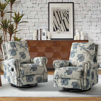 Fauteuil inclinable pivotant à bascule et à imprimé floral Roderich Farmhouse avec accoudoirs roulés, lot de 2 par HULALA HOME