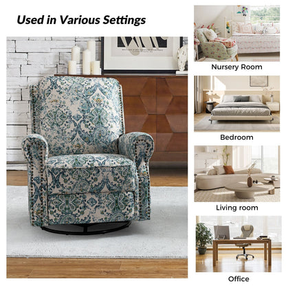 Fauteuil inclinable pivotant à bascule et à imprimé floral Roderich Farmhouse avec accoudoirs roulés, lot de 2 par HULALA HOME