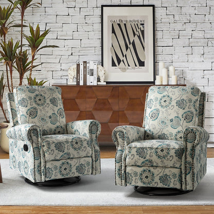 Fauteuil inclinable pivotant à bascule et à imprimé floral Roderich Farmhouse avec accoudoirs roulés, lot de 2 par HULALA HOME