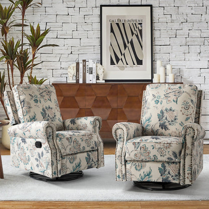 Fauteuil inclinable pivotant à bascule et à imprimé floral Roderich Farmhouse avec accoudoirs roulés, lot de 2 par HULALA HOME