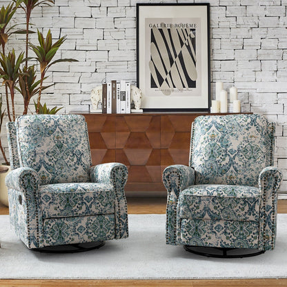 Fauteuil inclinable pivotant à bascule et à imprimé floral Roderich Farmhouse avec accoudoirs roulés, lot de 2 par HULALA HOME