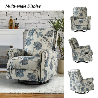 Fauteuil inclinable pivotant à bascule et à imprimé floral Roderich Farmhouse avec accoudoirs roulés, lot de 2 par HULALA HOME