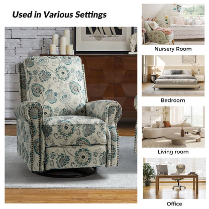 Fauteuil inclinable pivotant à bascule et à imprimé floral Roderich Farmhouse avec accoudoirs roulés, lot de 2 par HULALA HOME