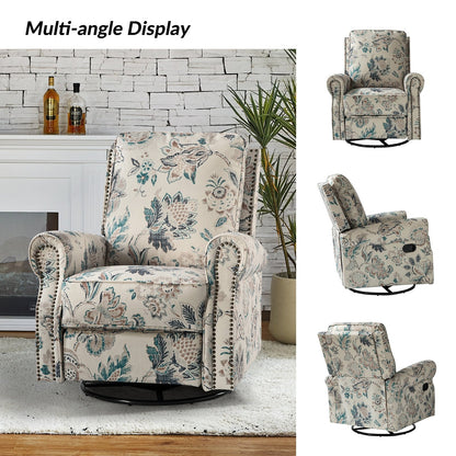 Fauteuil inclinable pivotant à bascule et à imprimé floral Roderich Farmhouse avec accoudoirs roulés, lot de 2 par HULALA HOME