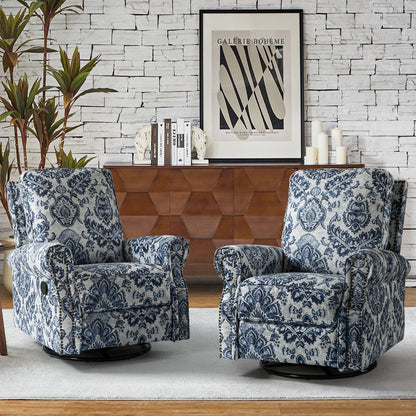 Fauteuil inclinable pivotant à bascule et à imprimé floral Roderich Farmhouse avec accoudoirs roulés, lot de 2 par HULALA HOME