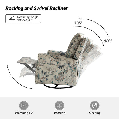 Fauteuil inclinable pivotant à bascule et à imprimé floral Roderich Farmhouse avec accoudoirs roulés par HULALA HOME