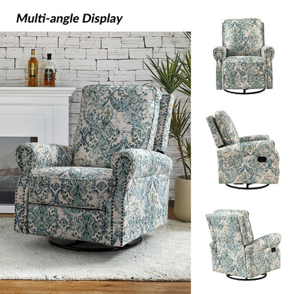 Fauteuil inclinable pivotant à bascule et à imprimé floral Roderich Farmhouse avec accoudoirs roulés par HULALA HOME