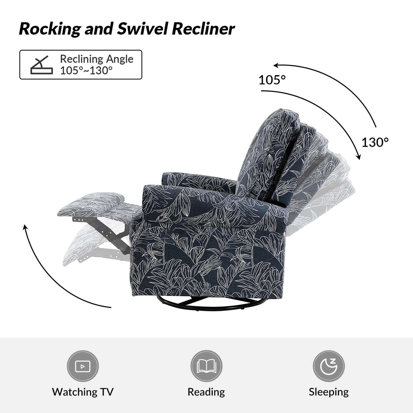 Fauteuil inclinable pivotant à bascule et à imprimé floral Roderich Farmhouse avec accoudoirs roulés par HULALA HOME
