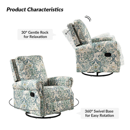 Fauteuil inclinable pivotant à bascule et à imprimé floral Roderich Farmhouse avec accoudoirs roulés par HULALA HOME