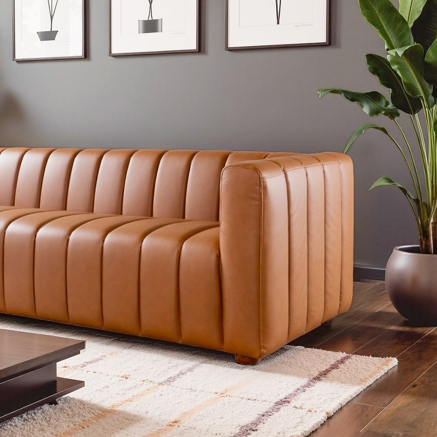 Canapé Rolls Mid-Century en cuir vegan couleur cognac