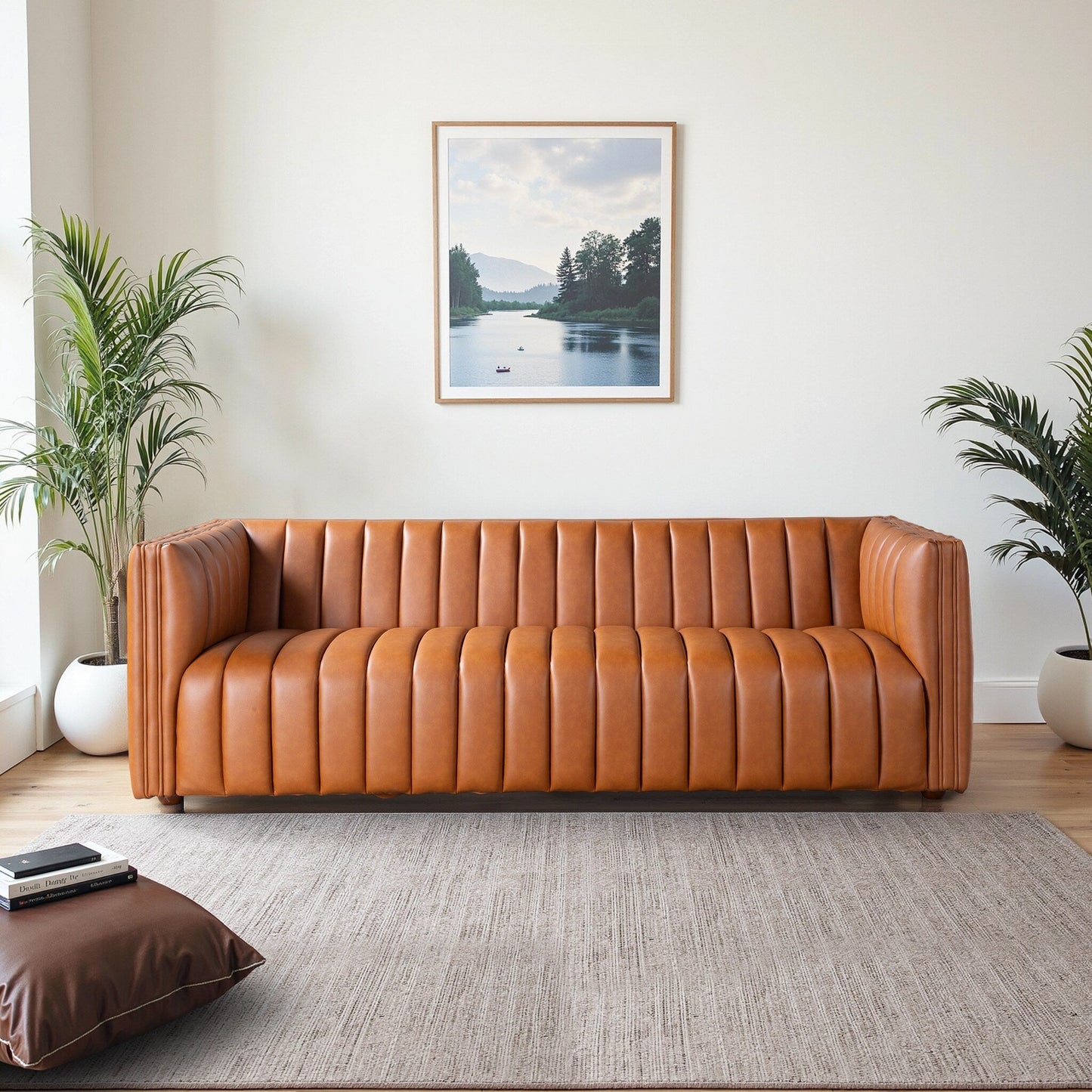 Canapé Rolls Mid-Century en cuir vegan couleur cognac