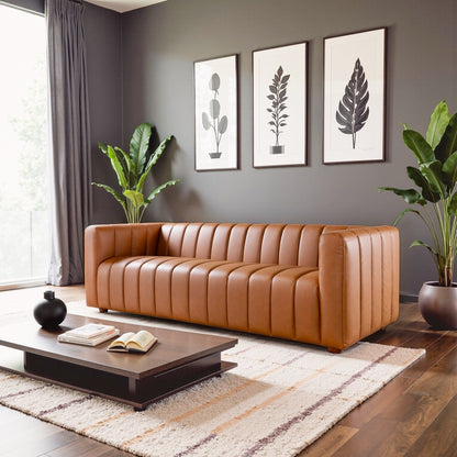 Canapé Rolls Mid-Century en cuir vegan couleur cognac