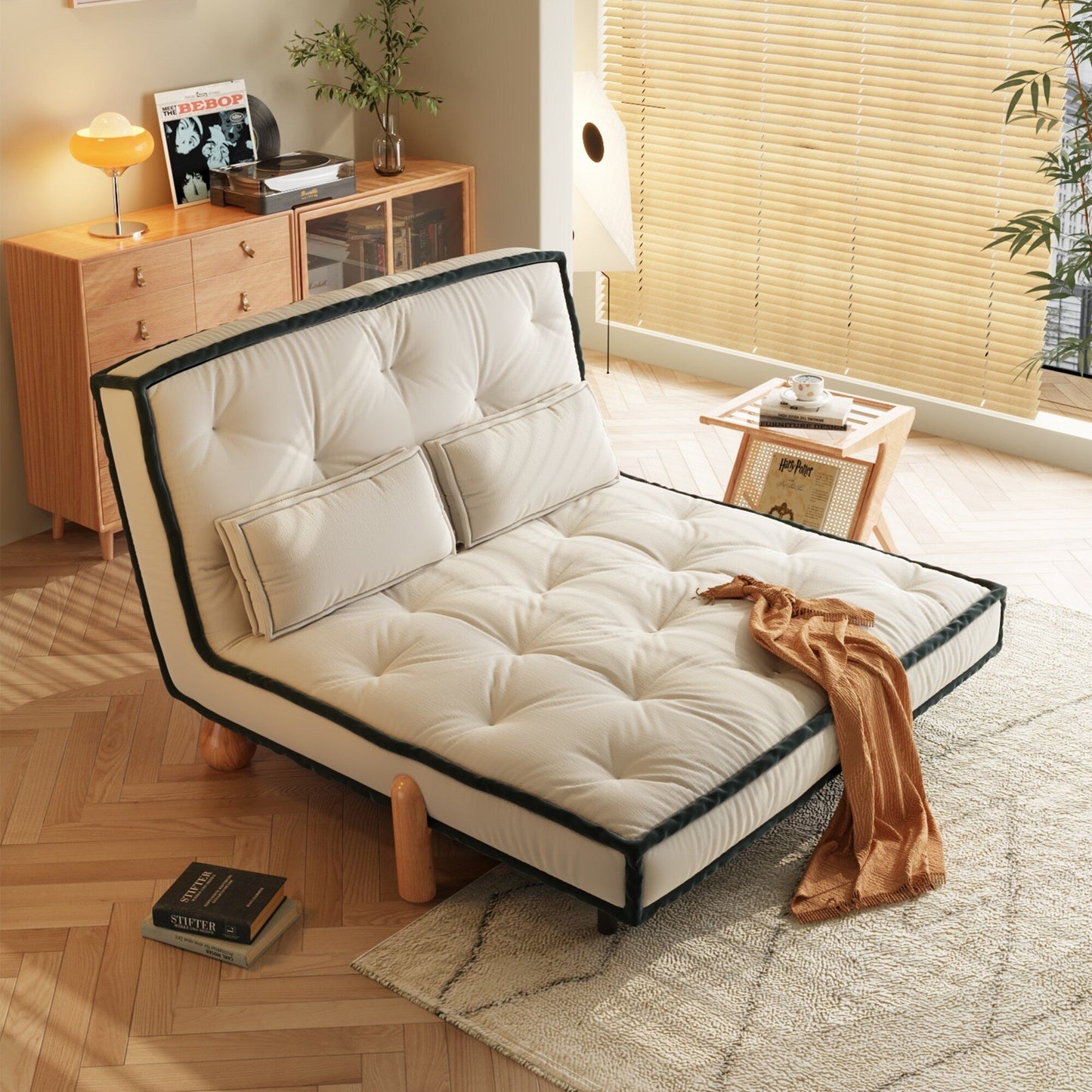 Canapé sans accoudoirs Romision en velours technologique beige