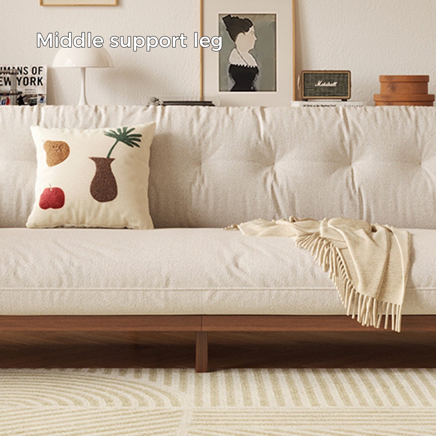 Canapé rectangulaire 3 places Romision en lin beige avec accoudoirs évasés