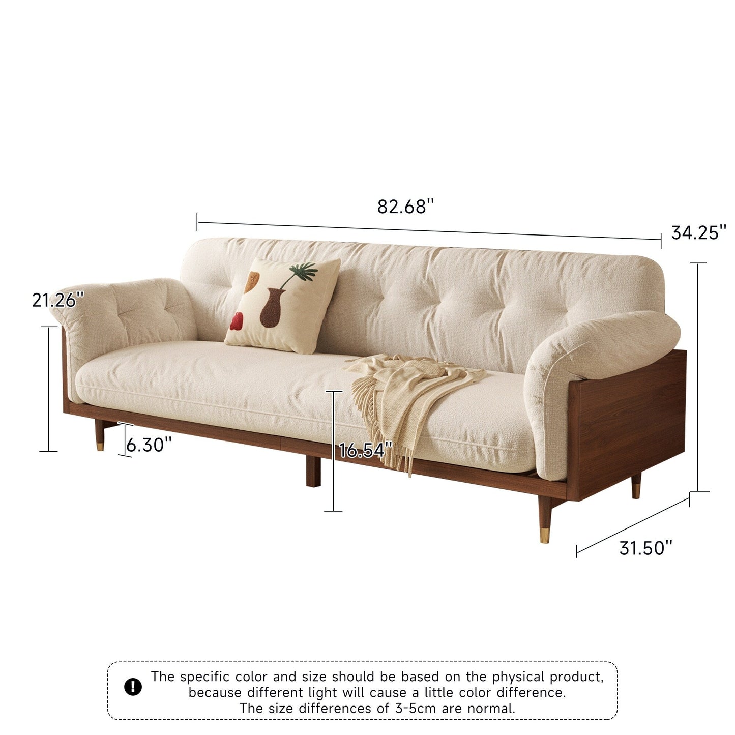 Canapé rectangulaire 3 places Romision en lin beige avec accoudoirs évasés