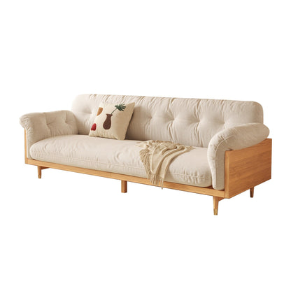 Canapé rectangulaire 3 places Romision en lin beige avec accoudoirs évasés