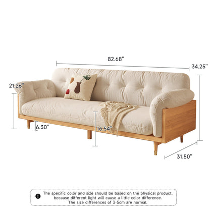 Canapé rectangulaire 3 places Romision en lin beige avec accoudoirs évasés