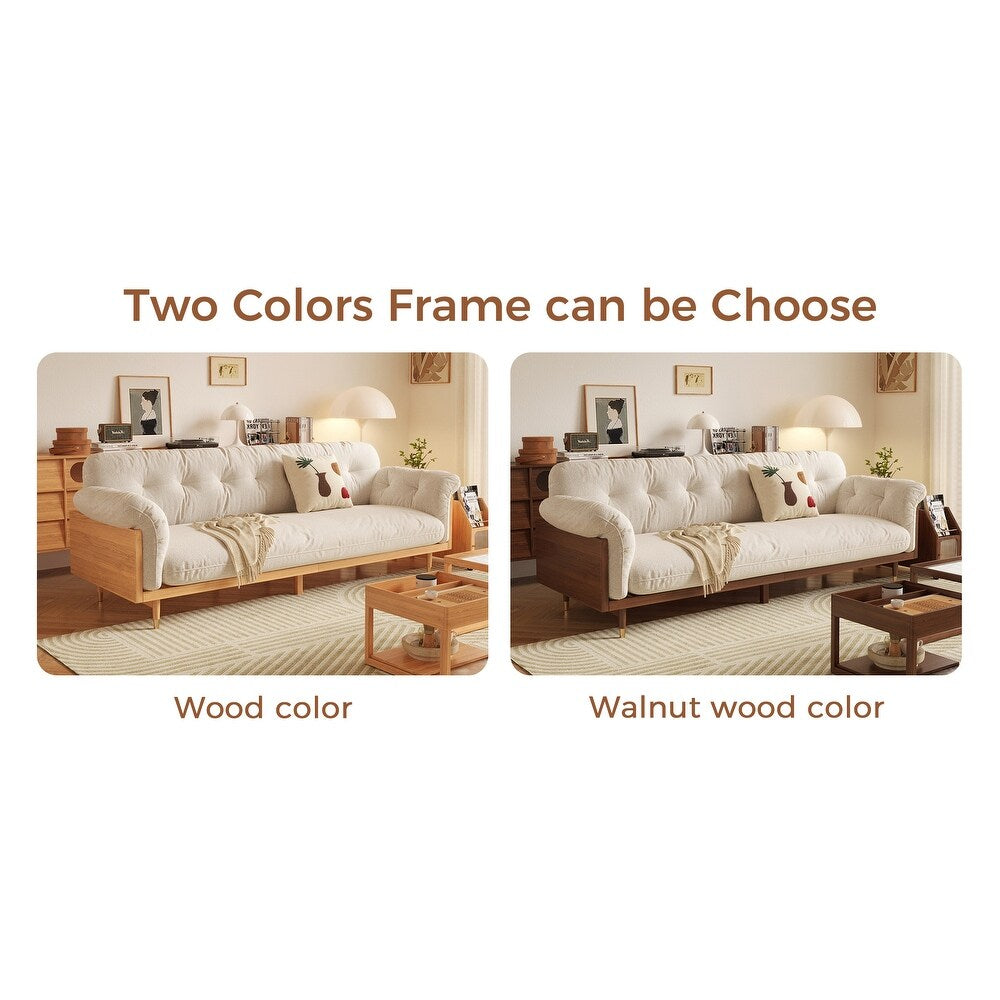Canapé rectangulaire 3 places Romision en lin beige avec accoudoirs évasés