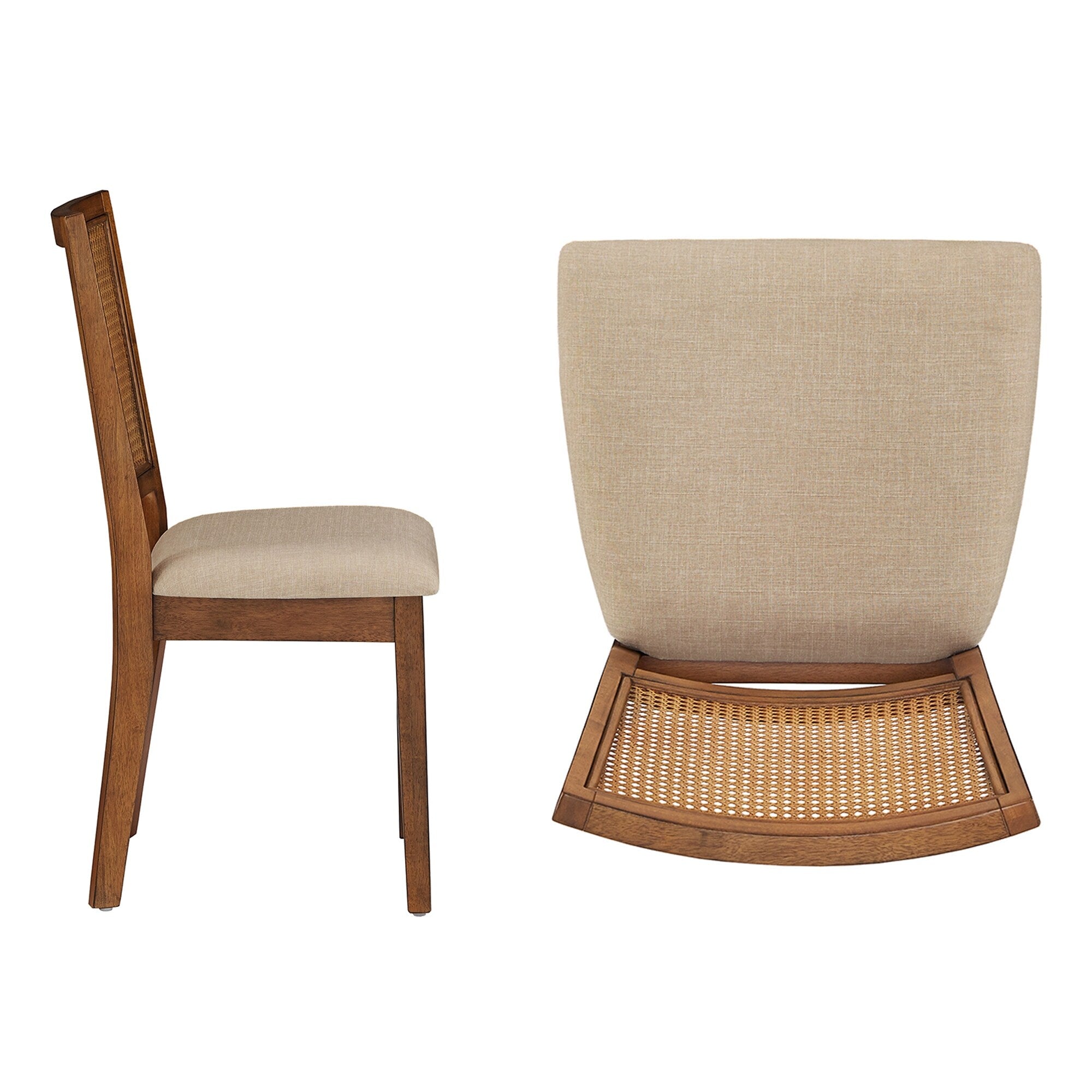 Chaises de salle à manger Ronda beiges avec dossier en rotin et lin (lot de 2)