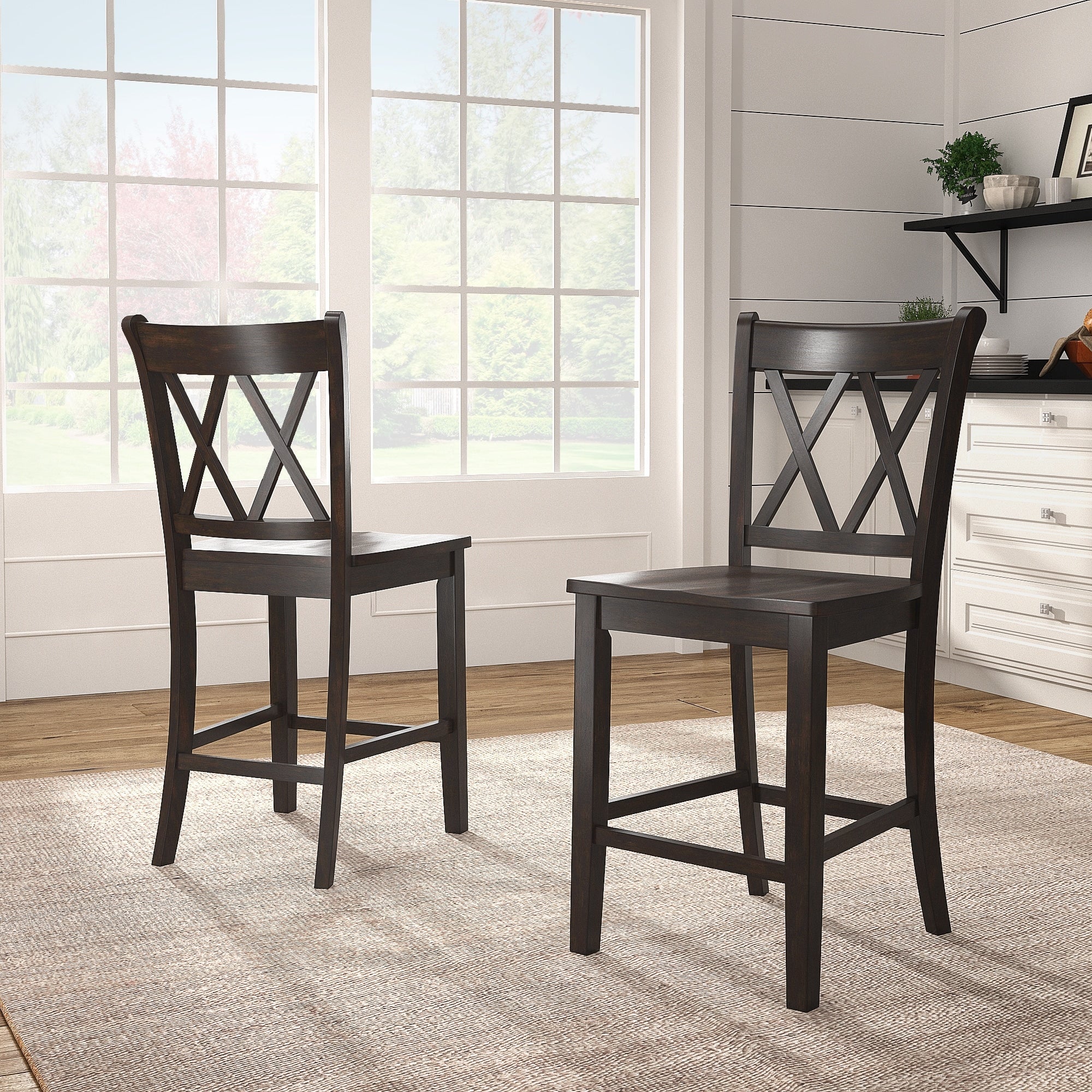 Chaises de comptoir Ronda à dossier double en X (lot de 2)