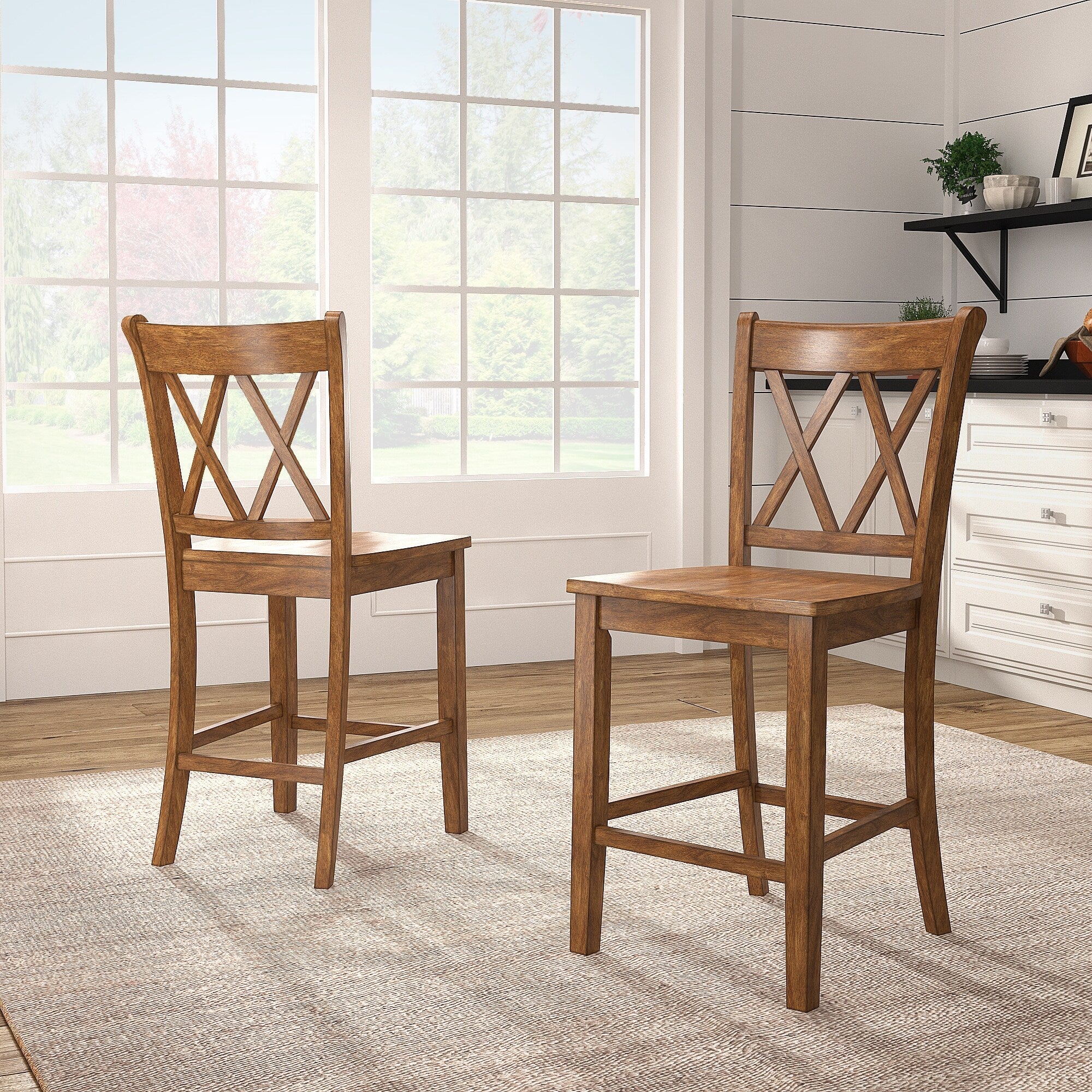 Chaises de comptoir Ronda à dossier double en X (lot de 2)