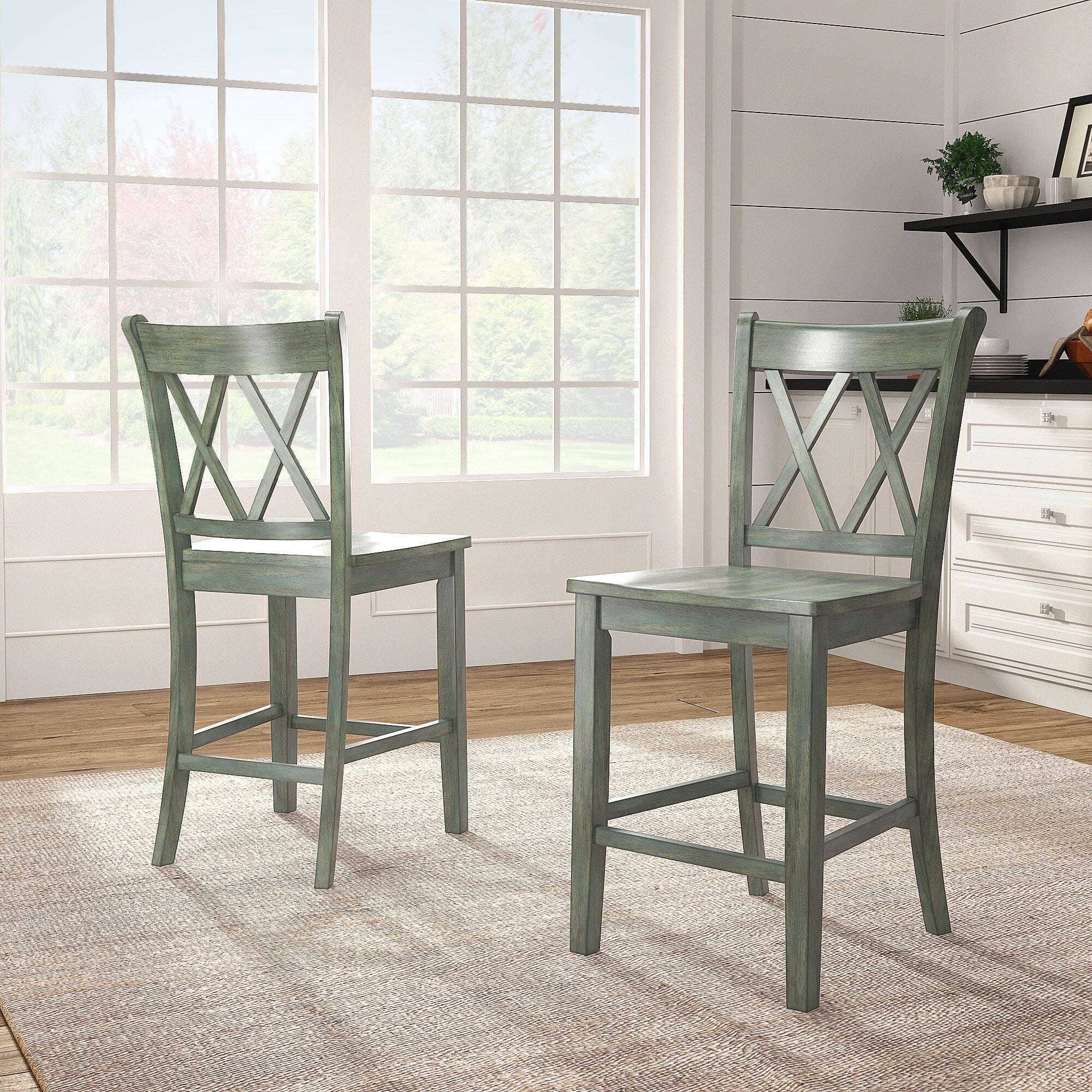 Chaises de comptoir Ronda à dossier double en X (lot de 2)