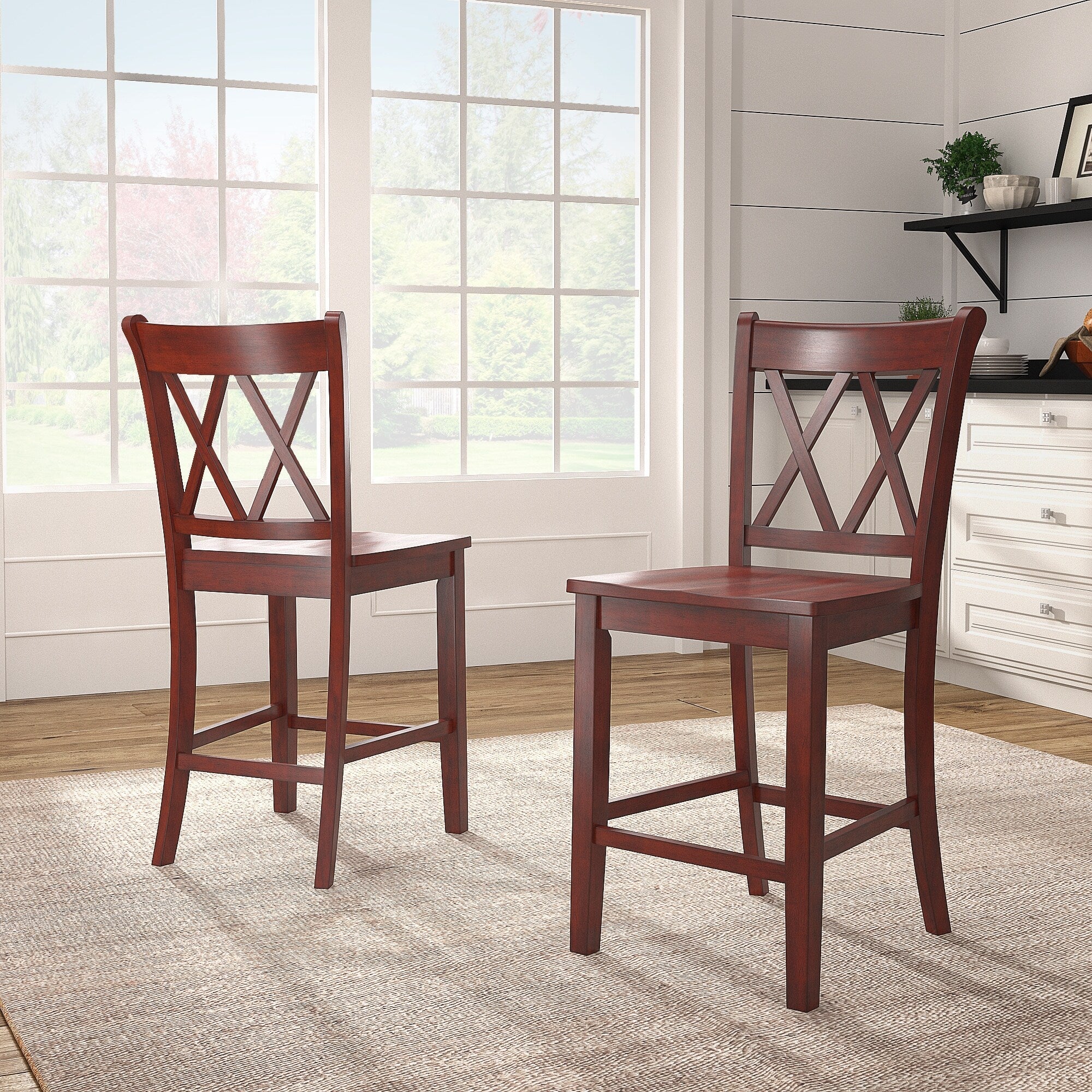 Chaises de comptoir Ronda à dossier double en X (lot de 2)