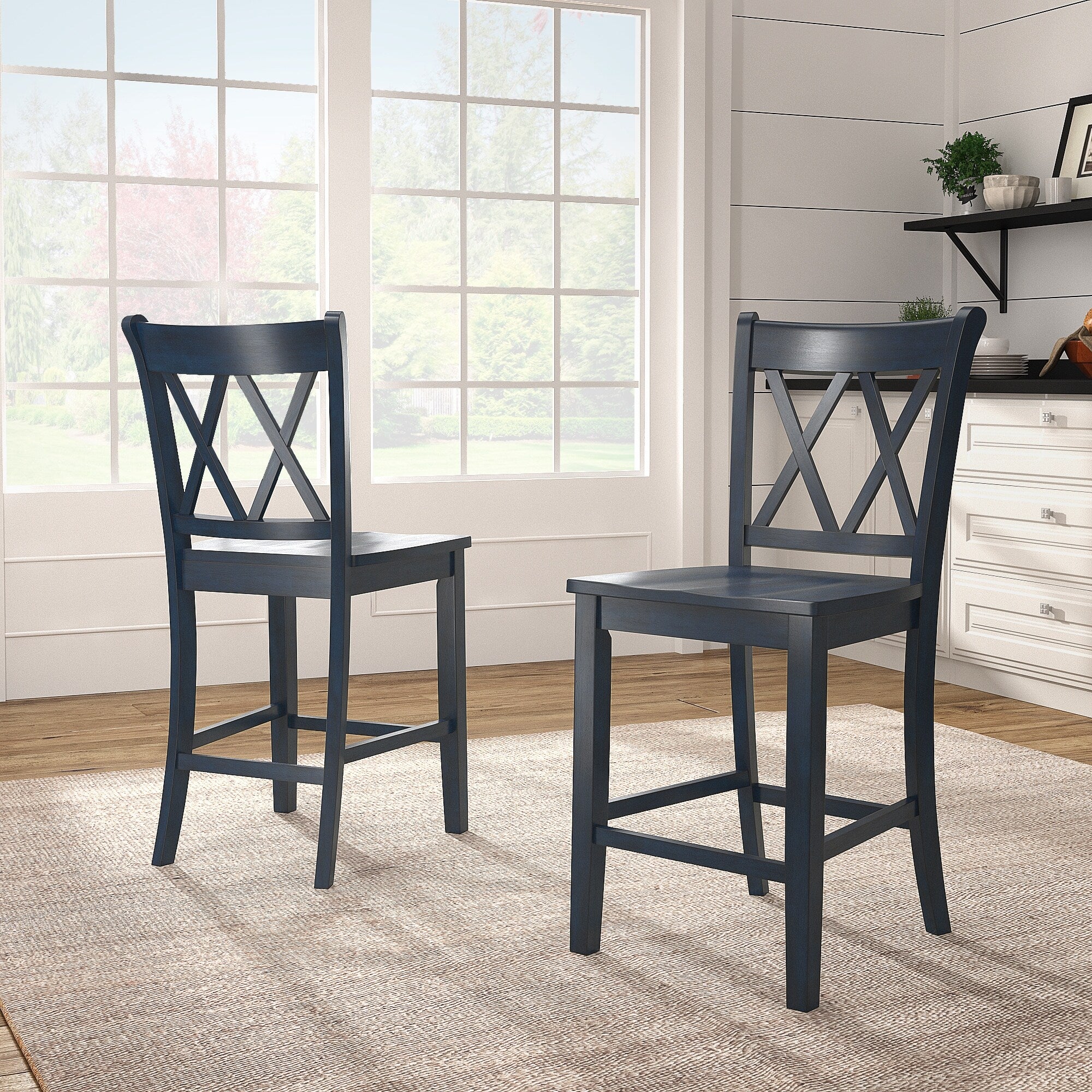 Chaises de comptoir Ronda à dossier double en X (lot de 2)