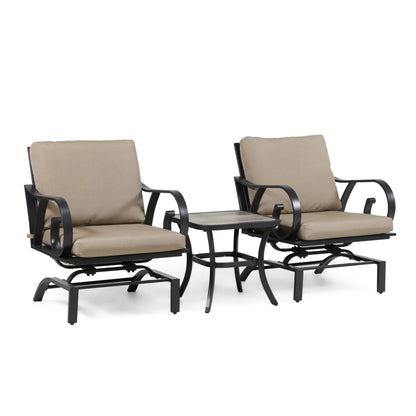 Ensemble de 3 chaises de patio rembourrées en métal marron transitionnel Ronley avec coussin et table