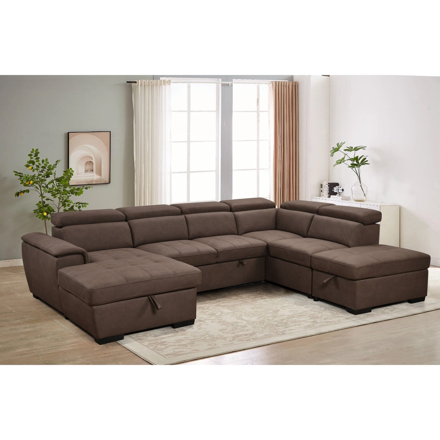 Canapé sectionnel en U Roomfitters 128 avec poufs, canapé modulaire réversible 7 places avec siège de rangement