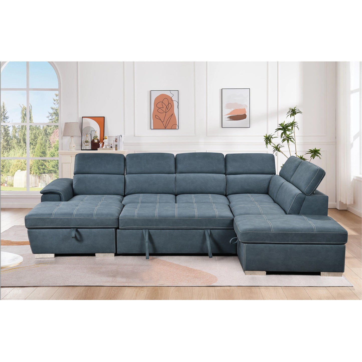Canapé sectionnel en U Roomfitters 128 avec poufs, canapé modulaire réversible 7 places avec siège de rangement