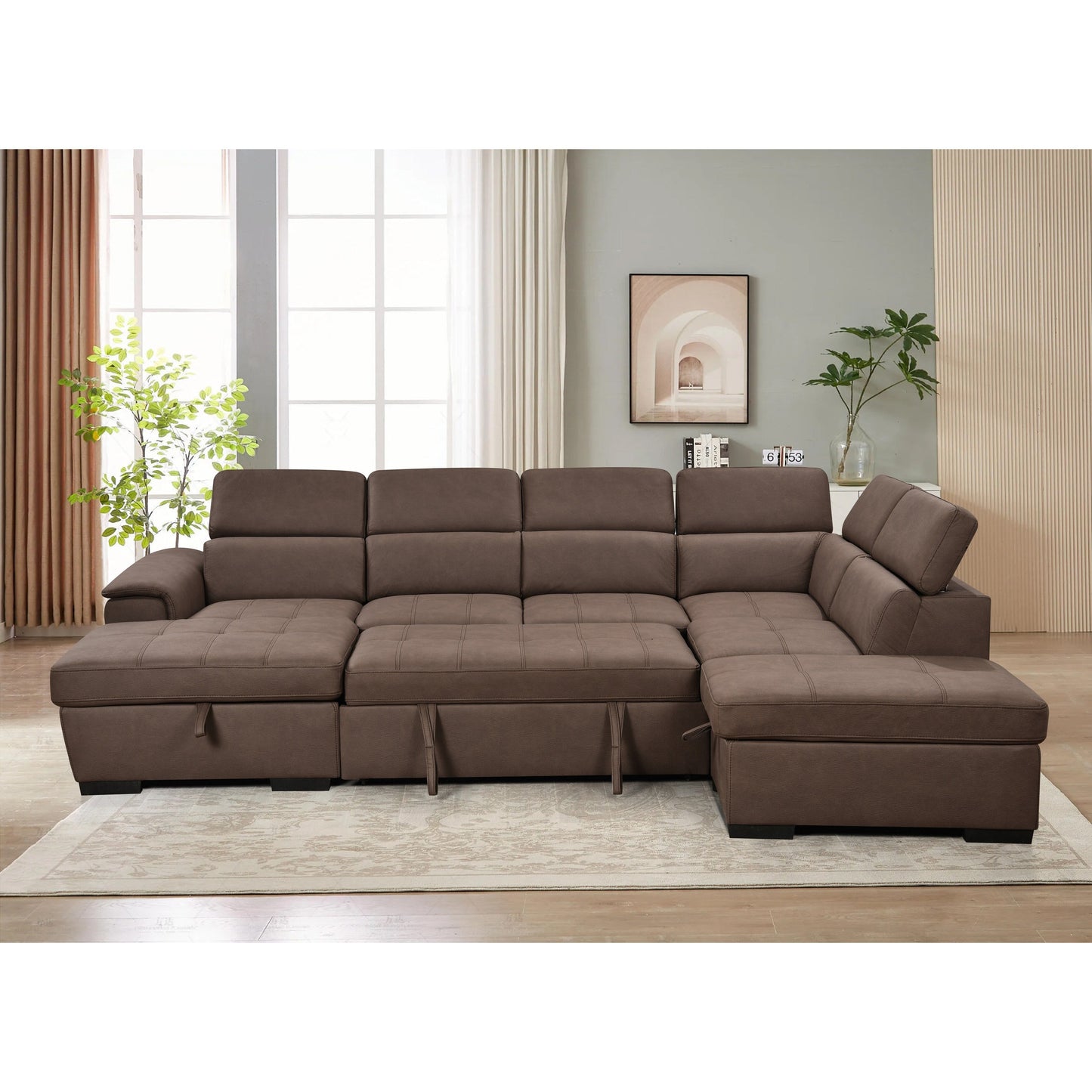Canapé sectionnel en U Roomfitters 128 avec poufs, canapé modulaire réversible 7 places avec siège de rangement