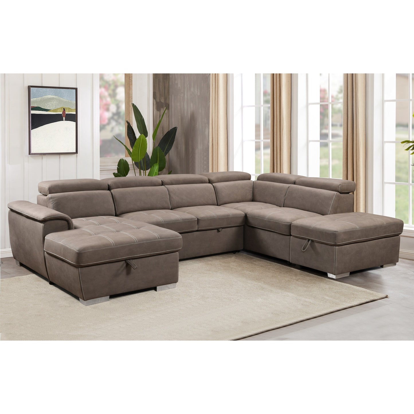 Canapé sectionnel en U Roomfitters 128 avec poufs, ensemble de canapés modulaires réversibles avec rangement
