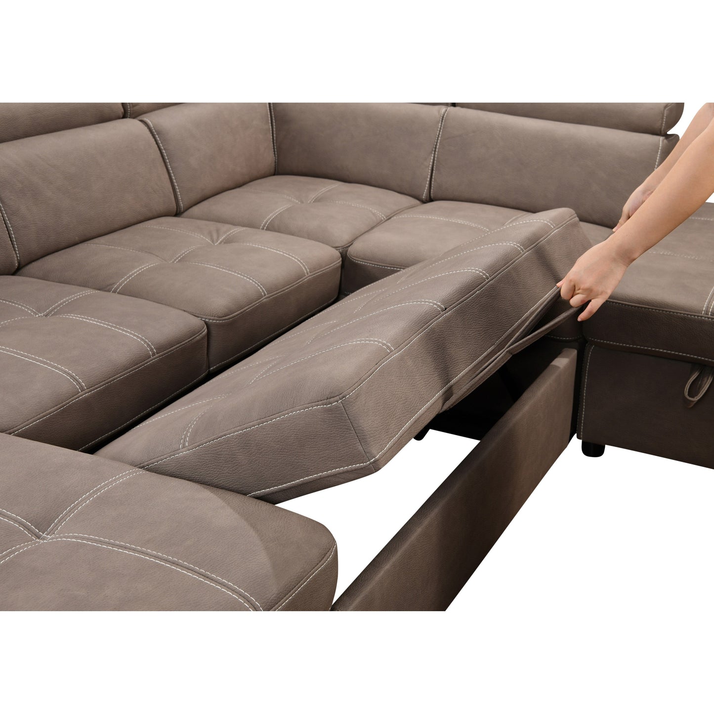 Canapé sectionnel en U Roomfitters 128 avec poufs, ensemble de canapés modulaires réversibles avec rangement