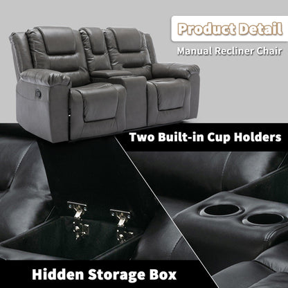 Fauteuil inclinable manuel 2 places pour home cinéma Roomfitters avec coffre de rangement et porte-gobelets, gris