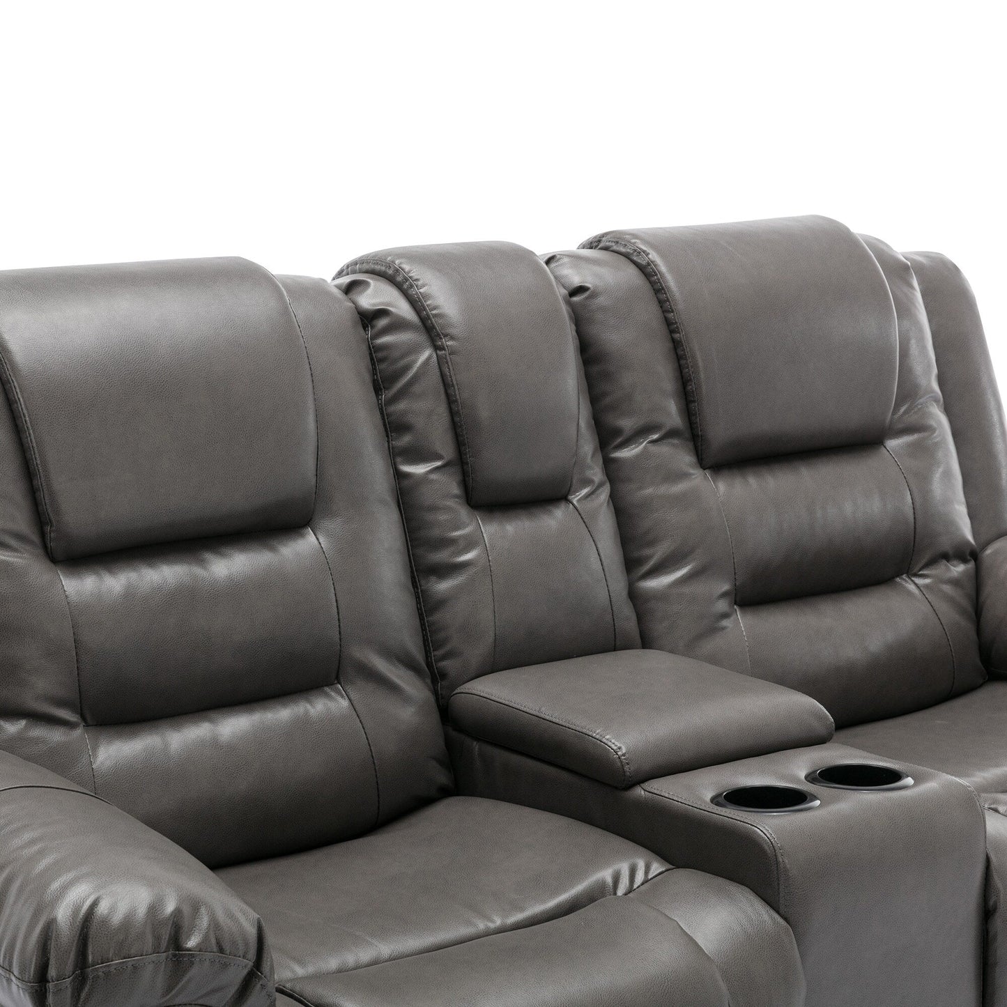 Fauteuil inclinable manuel 2 places pour home cinéma Roomfitters avec coffre de rangement et porte-gobelets, gris