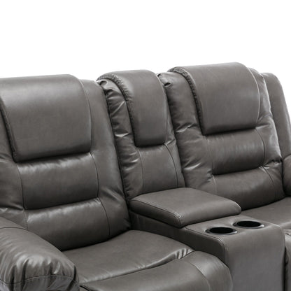 Fauteuil inclinable manuel 2 places pour home cinéma Roomfitters avec coffre de rangement et porte-gobelets, gris