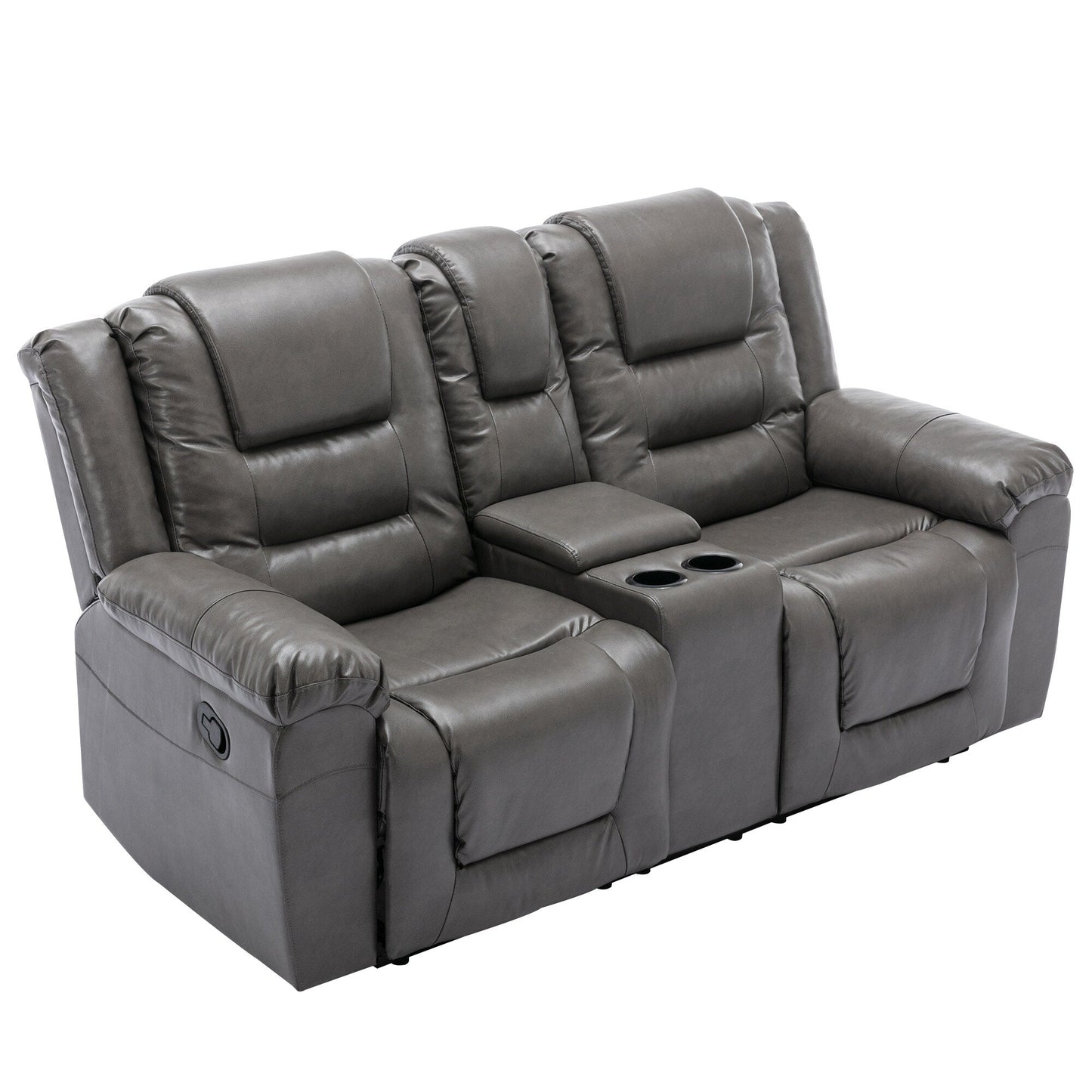Fauteuil inclinable manuel 2 places pour home cinéma Roomfitters avec coffre de rangement et porte-gobelets, gris