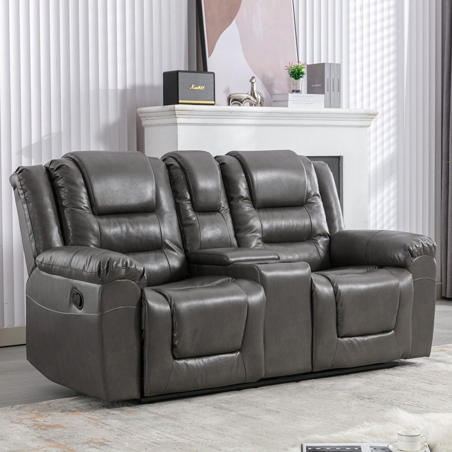 Fauteuil inclinable manuel 2 places pour home cinéma Roomfitters avec coffre de rangement et porte-gobelets, gris