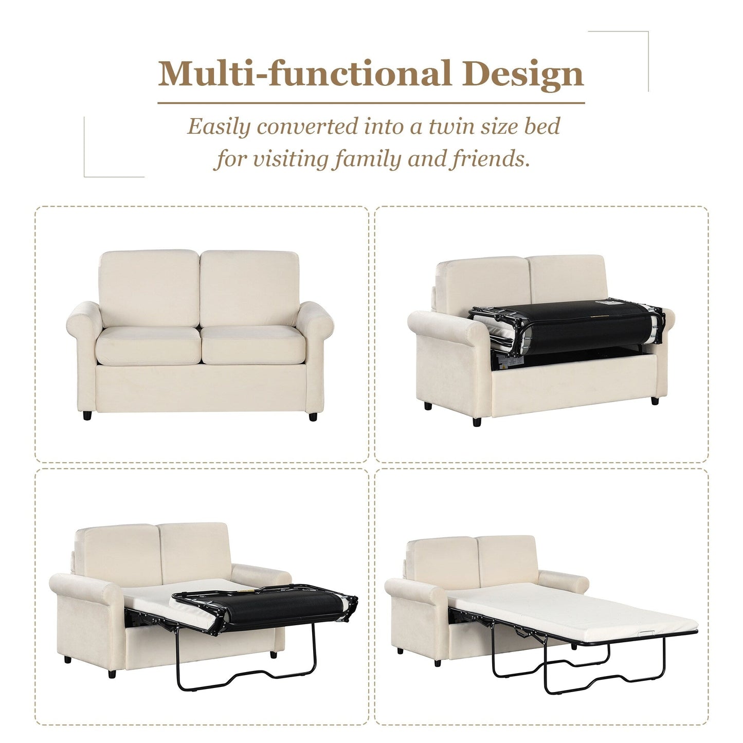 Canapé-lit gigogne 2 en 1 Roomfitters avec surmatelas double haut de gamme, ports USB et design compact pour le salon