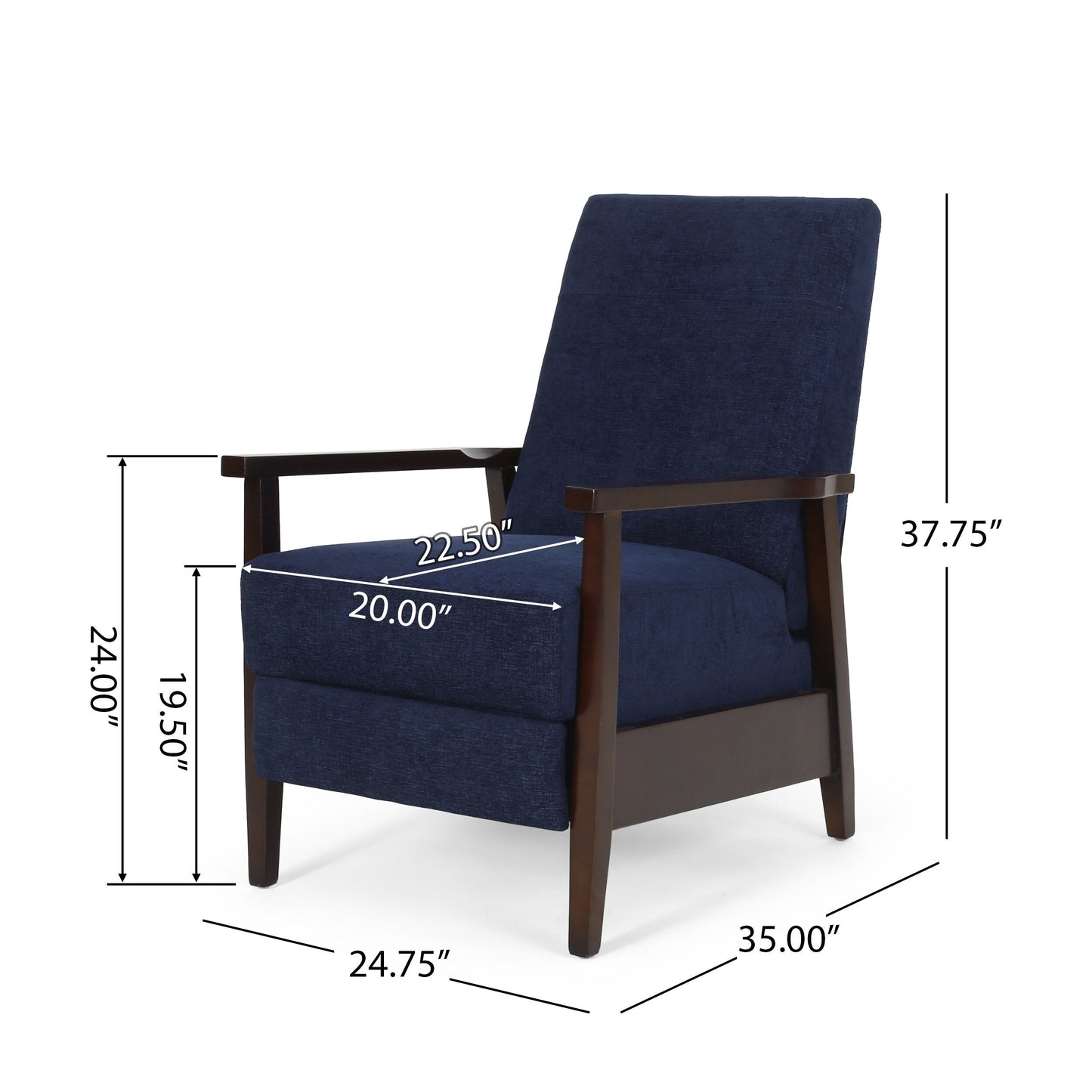 Fauteuil inclinable manuel en bois de 62 cm de large, fauteuil de salon confortable pour le salon