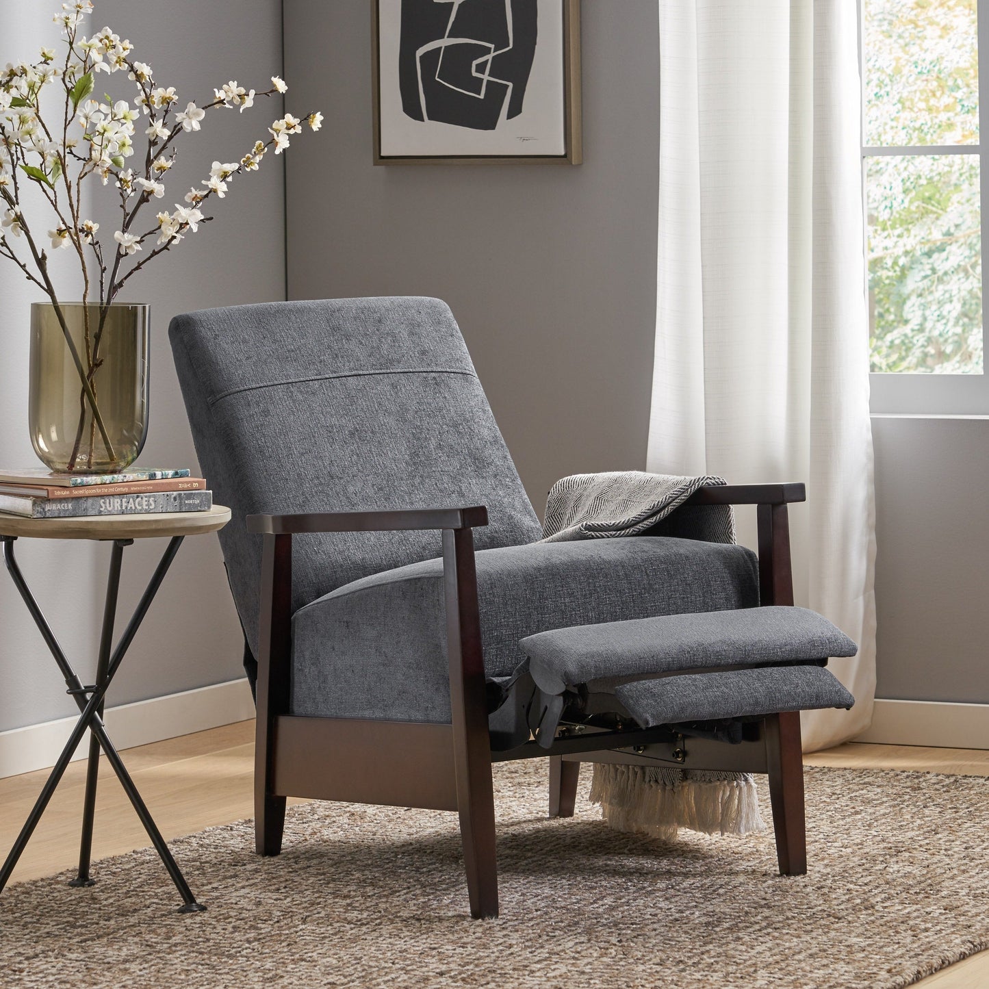 Fauteuil inclinable manuel en bois de 62 cm de large, fauteuil de salon confortable pour le salon