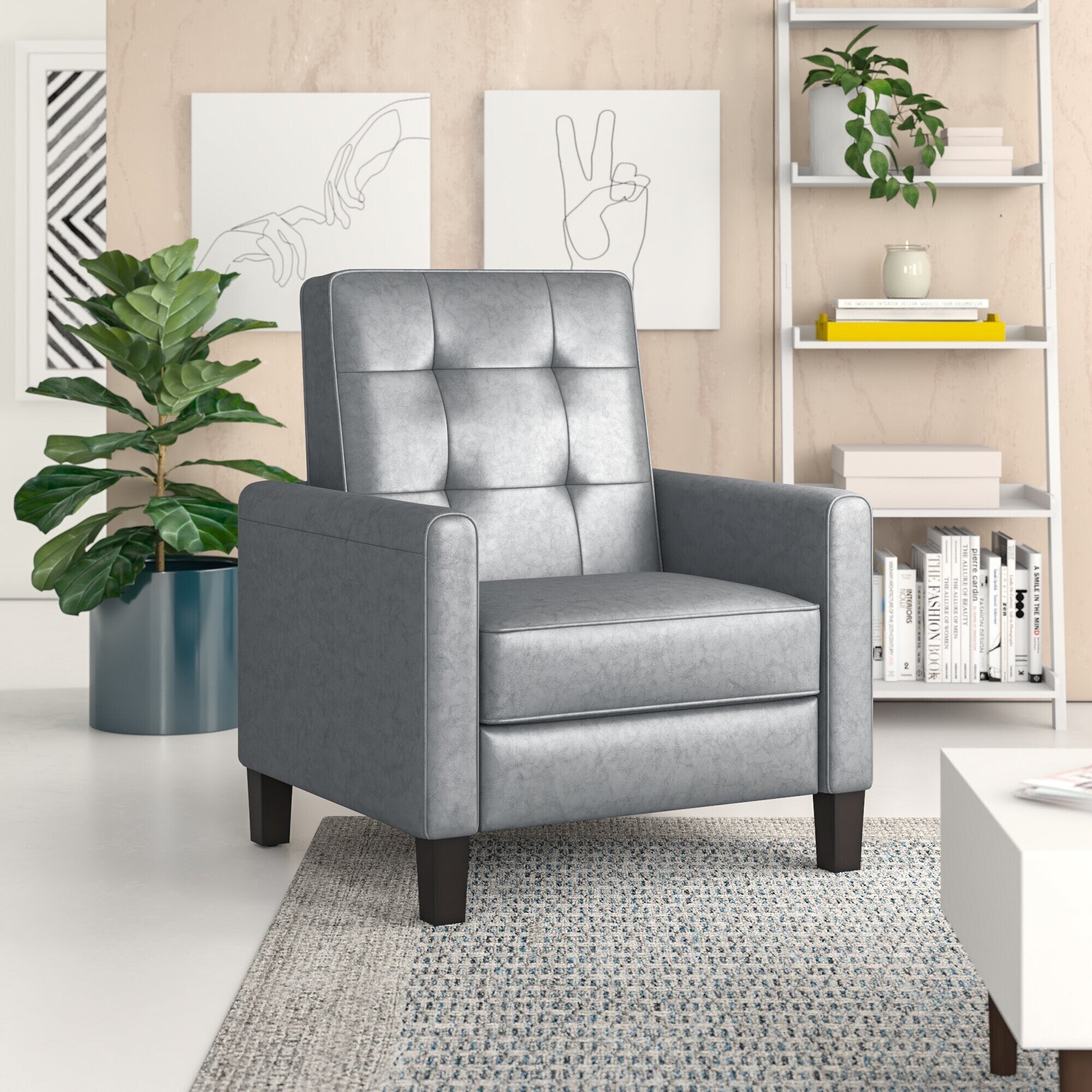 Fauteuil club inclinable manuel Roomfitters 26,75 pouces avec accoudoirs roulés et rembourrage moelleux pour un confort optimal, gris foncé