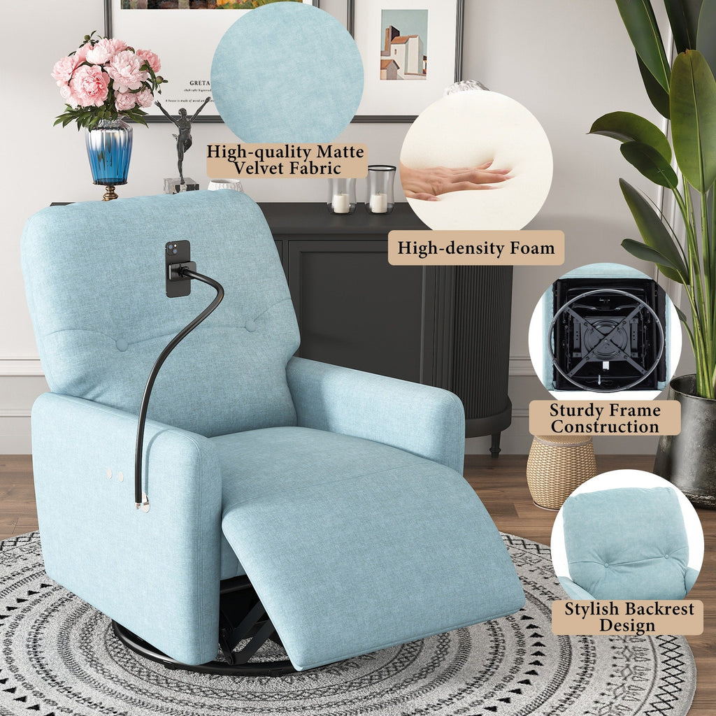 Fauteuil inclinable électrique pivotant à 270 degrés Roomfitters pour cinéma maison, canapé inclinable simple avec mouvement à bascule