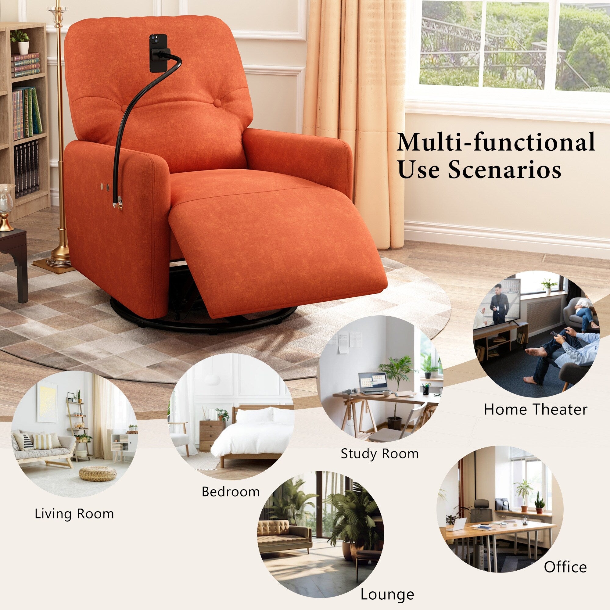 Fauteuil inclinable électrique pivotant à 270 degrés Roomfitters pour cinéma maison, canapé inclinable simple avec mouvement à bascule