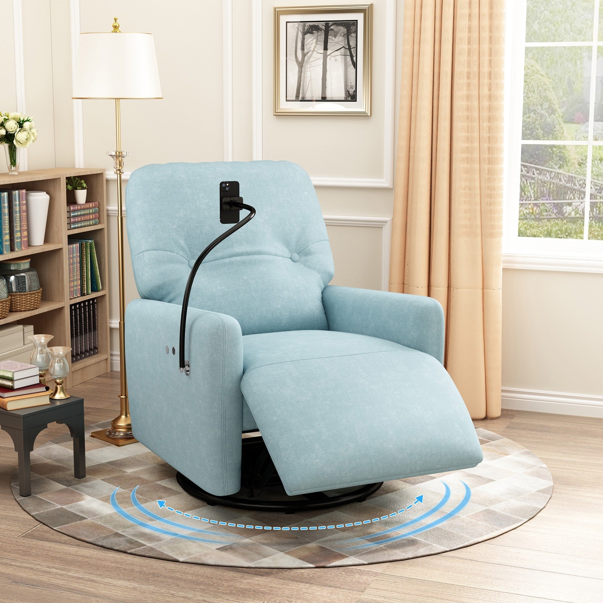 Fauteuil inclinable électrique pivotant à 270 degrés Roomfitters pour cinéma maison, canapé inclinable simple avec mouvement à bascule